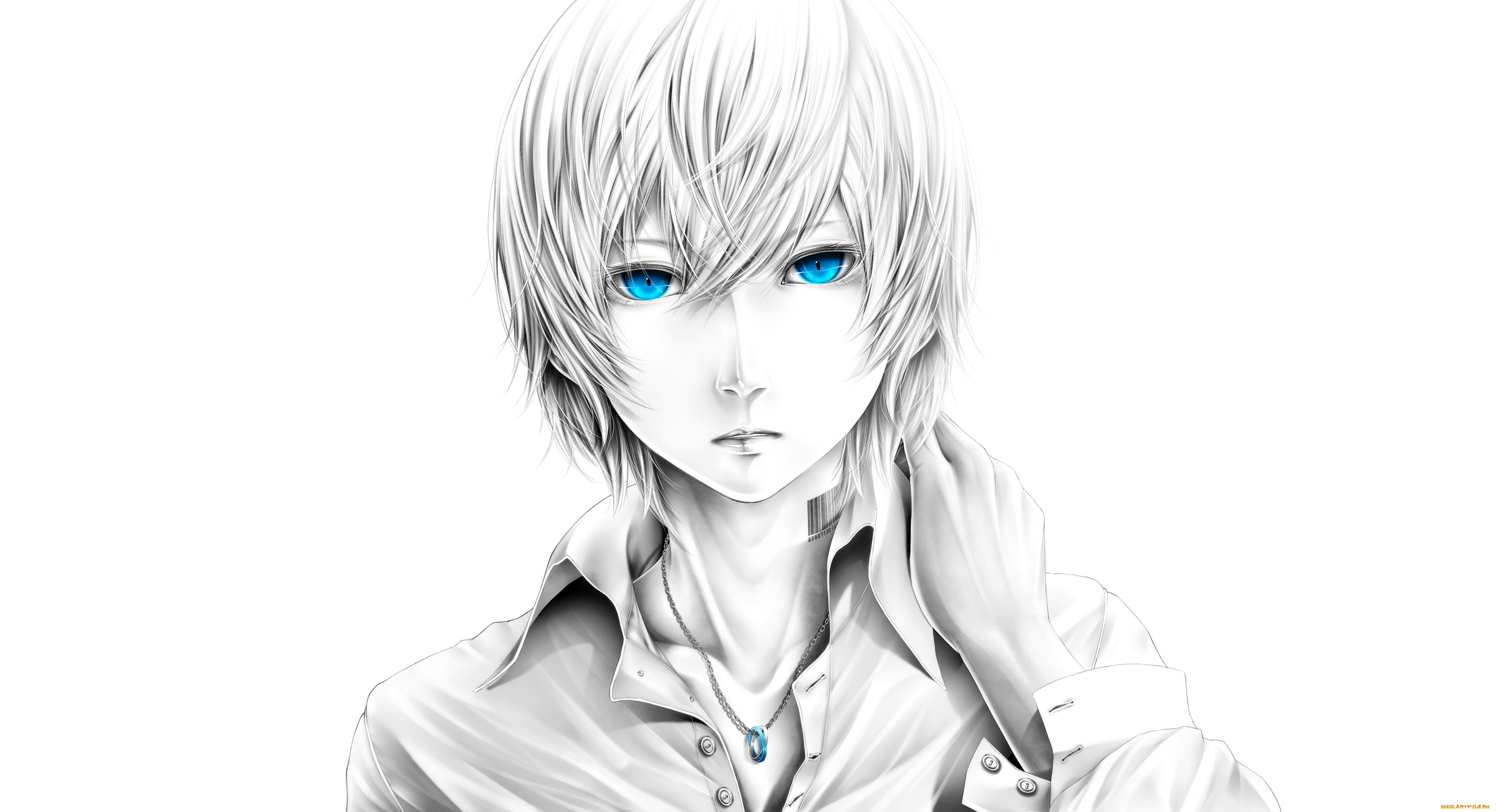 Аниме парень с белыми волосами и голубыми глазами